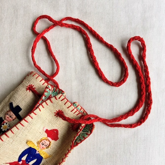 Vintage Handmade Portuguese Folk Art Four Dancers Embroidery Cloth Bag Purse - Picture 6 of 12